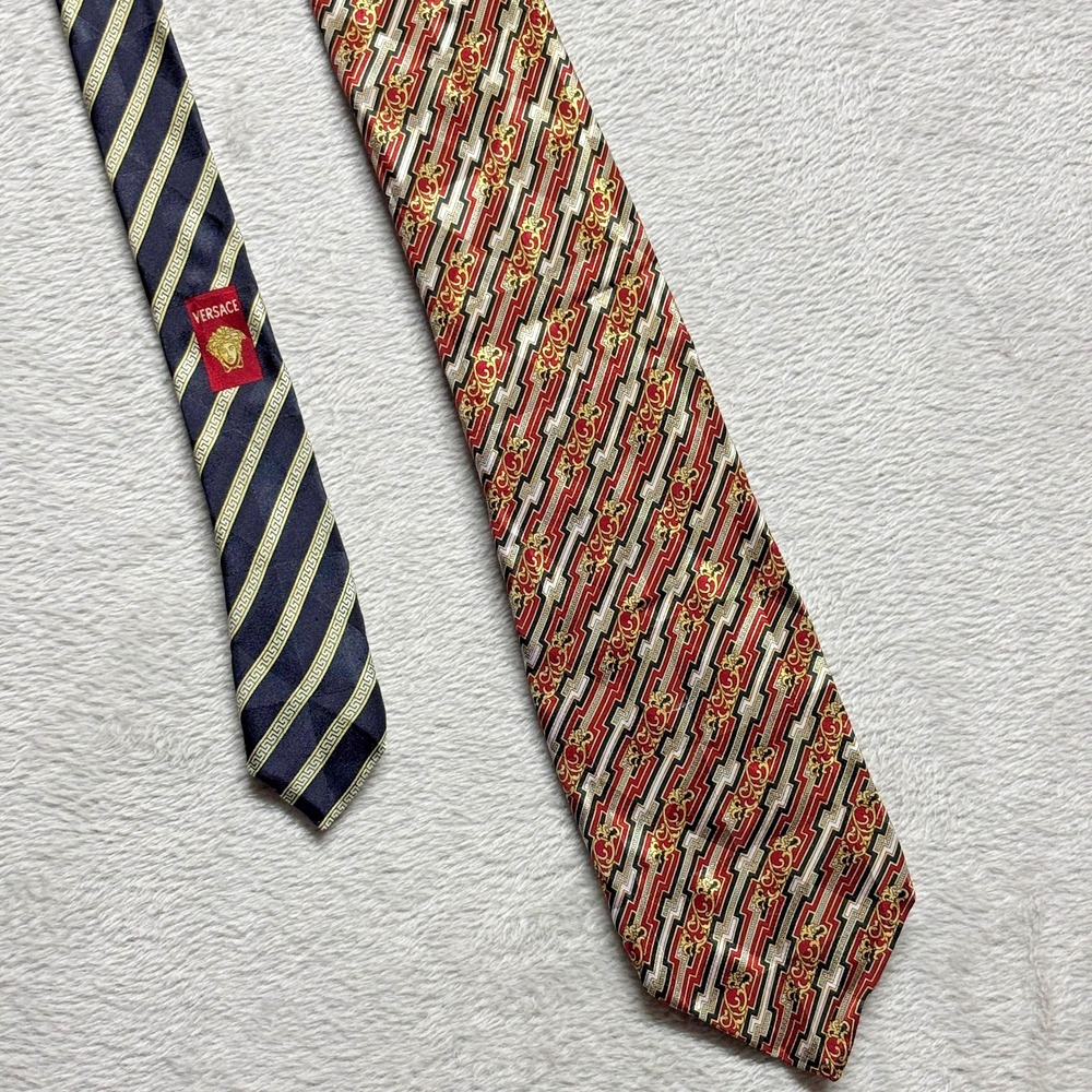 Genuine Gianni Versace Red Gold & Black Split Pattern Silk Tie Made In Italy